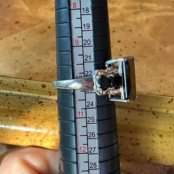 Natural Black Spinel Sterling Silver Cocktail Ring Size 10 - Picture 8 of 9